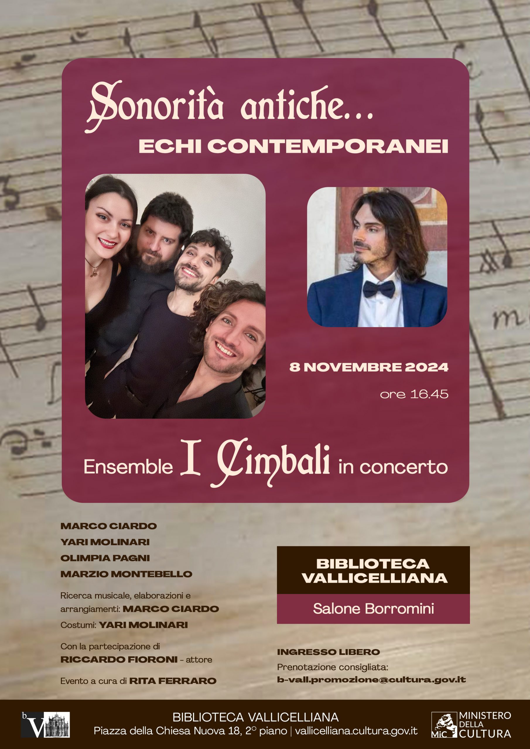 Locandina del concerto dell'ensemble vocale 'I Cimbali'