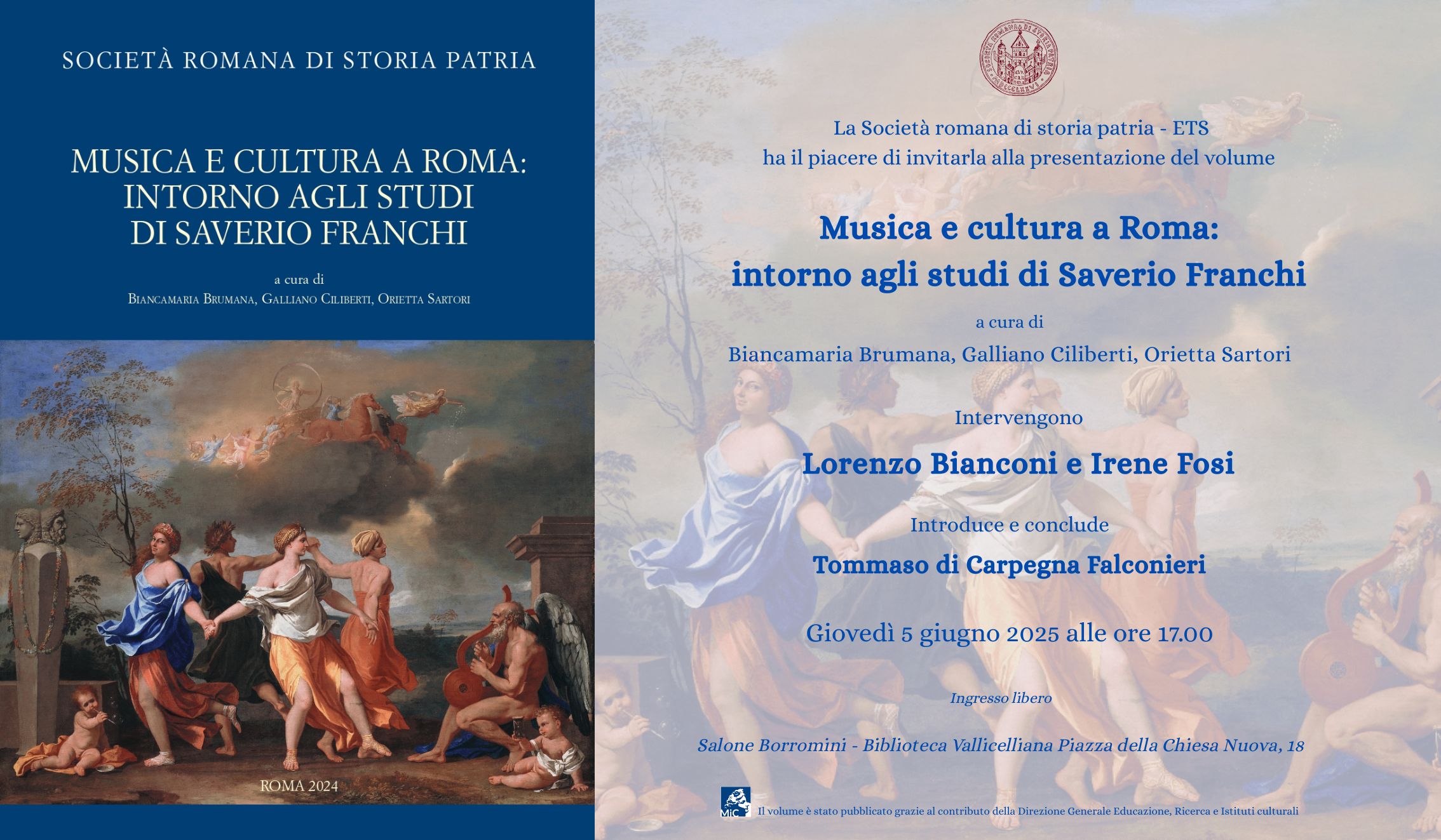 Invito alla presentazione del libro "Musica e cultura a Roma: intorno agli studi di Saverio Franchi"