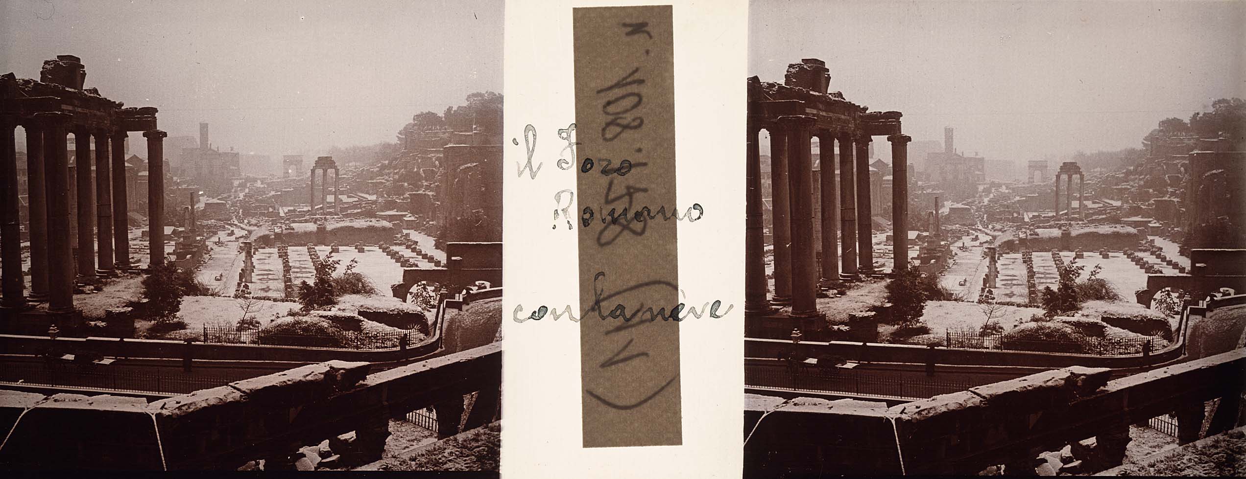 Alfredo Minetti, Il Foro Romano con la neve, inizio XX sec. secolo, Stereoscopia su vetro
